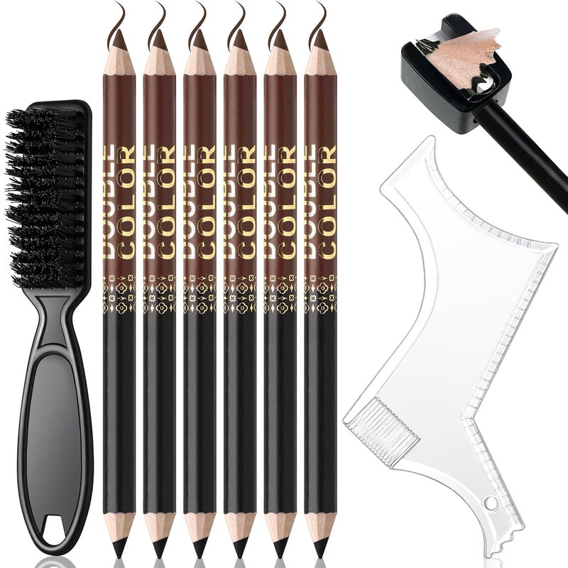 Noerrors Barber Pencil for Lineup Magic Hairline Enhancement Beard Guide Shaping Pencils for Design Razor Trace Black Brown Barber Chalk Pencils Set with Sharpener Ruler Brush for Men - Image 1